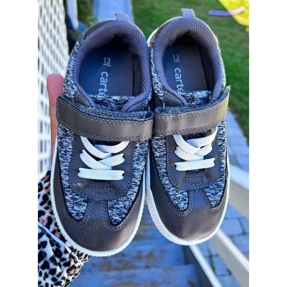 Carter's Elliot Unisex Kids Gray Low Top Sneakers Hook & Loop Strap Size 13